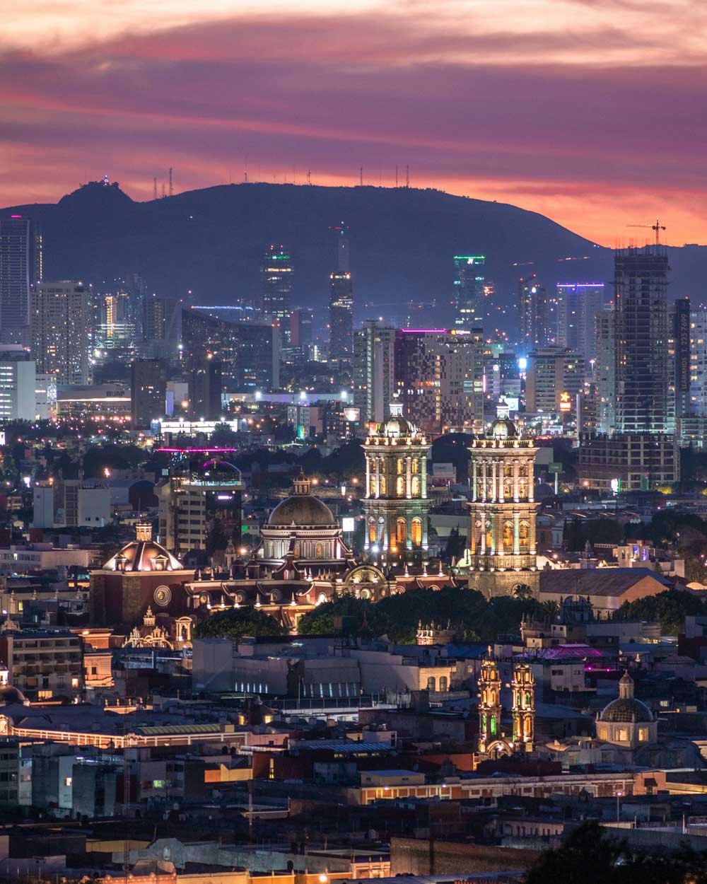 Vista aerea del estado de Puebla al atardecer
